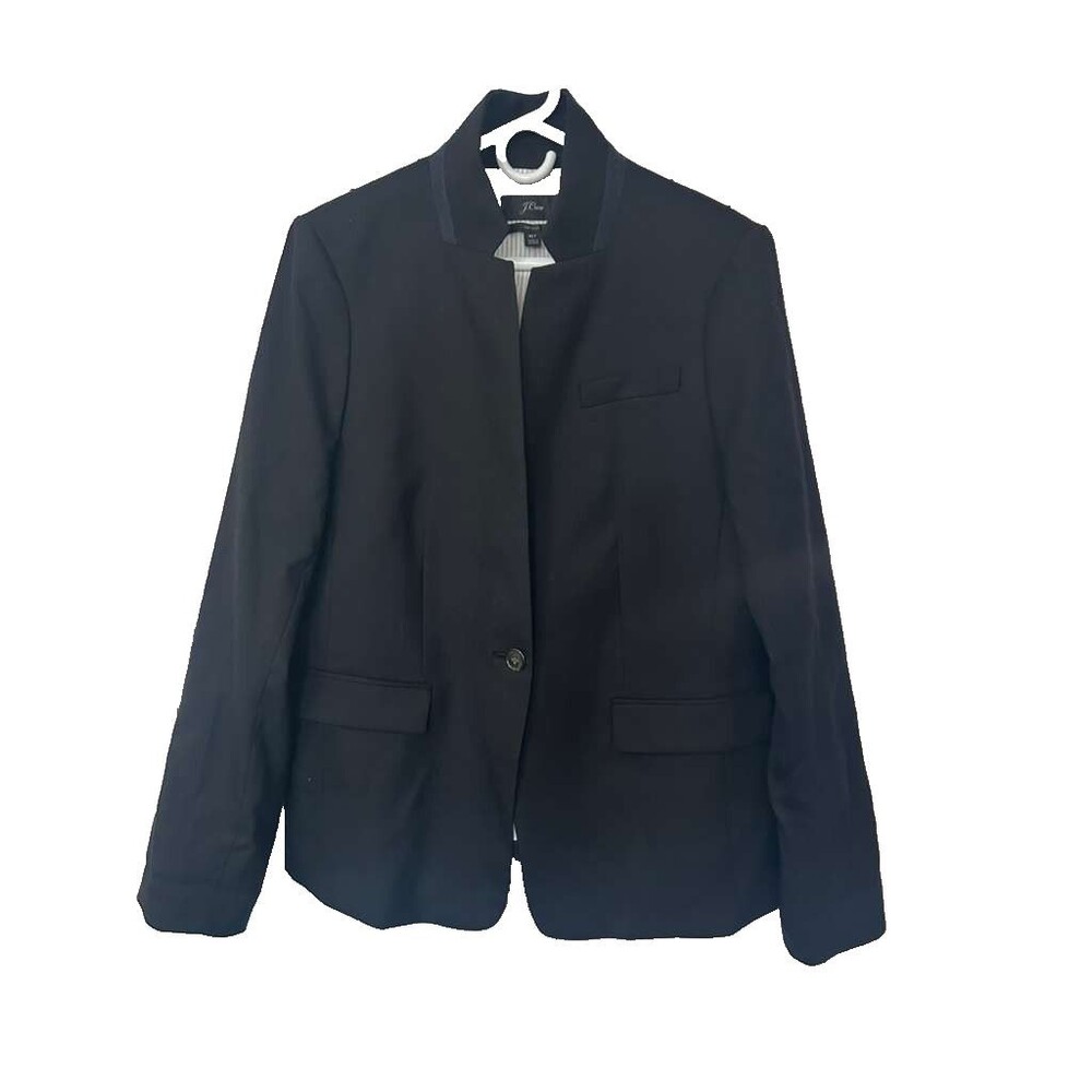 J.Crew Regent Wool Blazer Womens Size 16 T Black Flannel Standing Collar